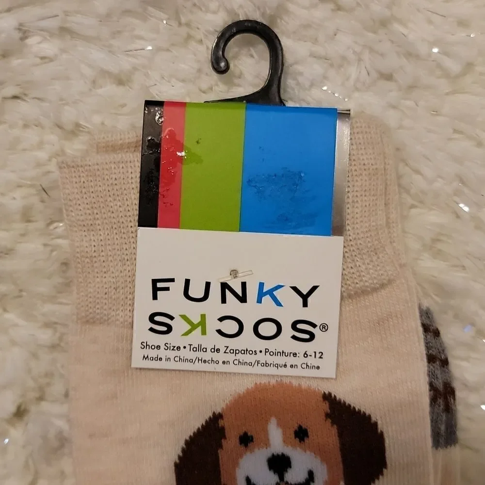 𝅺FUNKY SOCKS MEN'S PUPPY DOG STRIPED CREW SOCKS,  NEW WITH TAGS!